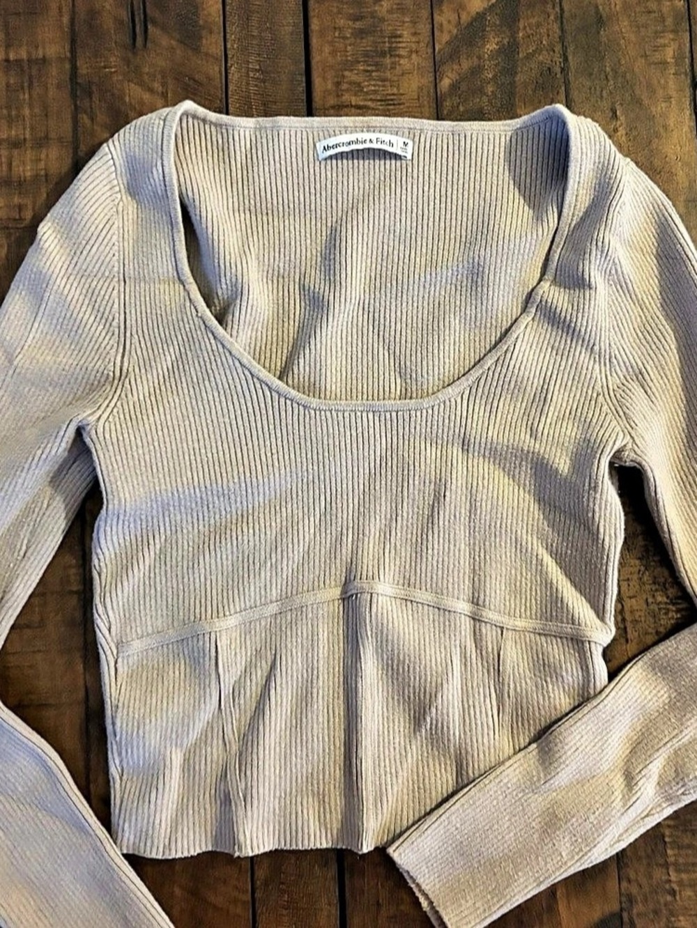 Abercrombie & Fitch Ribbed Scoop Neck Long Sleeve Top